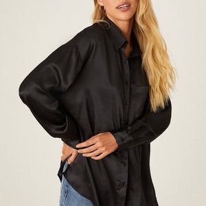 Missguided Black Satin Button Up